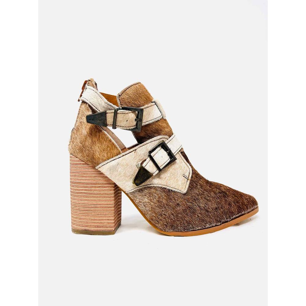 Alcala's Boots Size 7.5 Brown/Beige Buckle(s) Cow Hair Shoes Ankle Boots - Picture 2 of 10